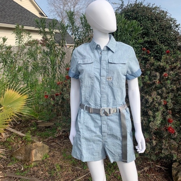 💋NWT G-STAR Raw Denim Utility Snap Organic Cotton Romper - Picture 2 of 15